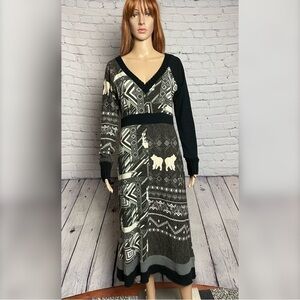 Knit Black White and Grey European Long Sleeve Dress Size S